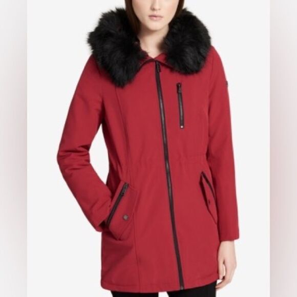 Calvin Klein Faux-Fur-Lined Parka RED . Neww - Picture 3 of 6